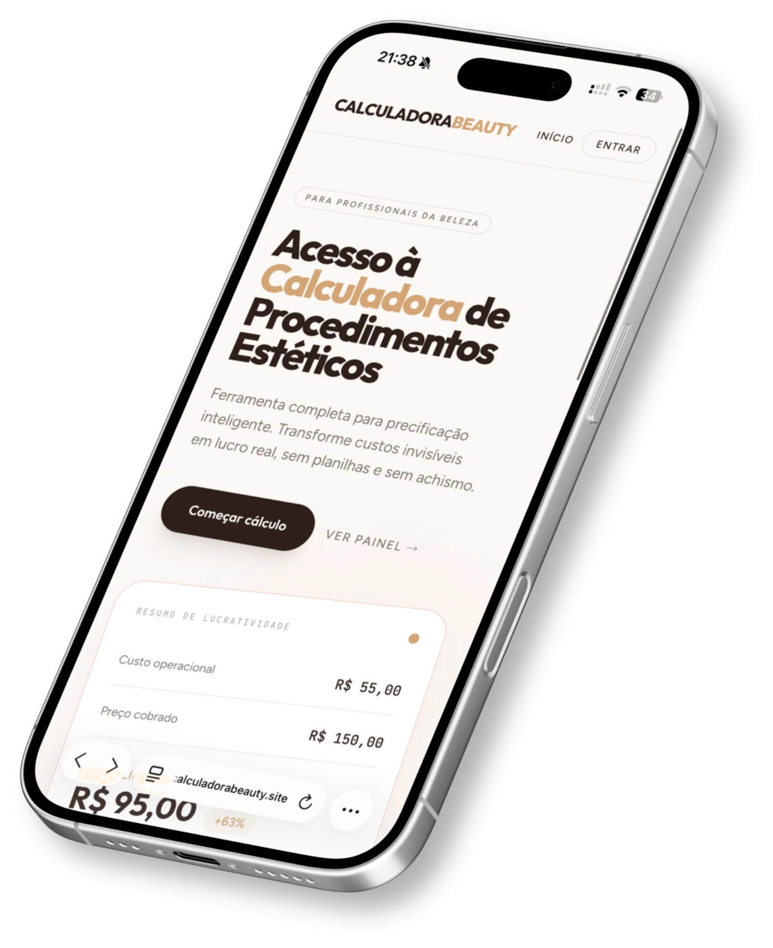 Mockup da Calculadora Beauty em um celular