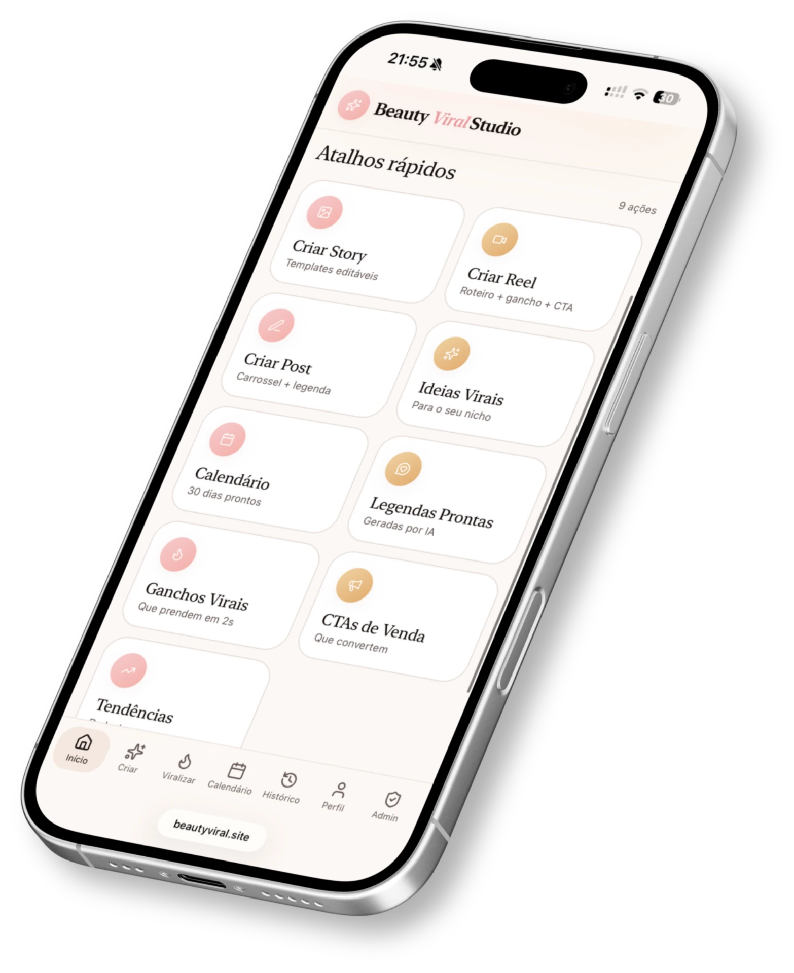 Mockup do Beauty Viral Studio em um celular